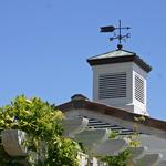 Ranch cupola with trellis in foreground.